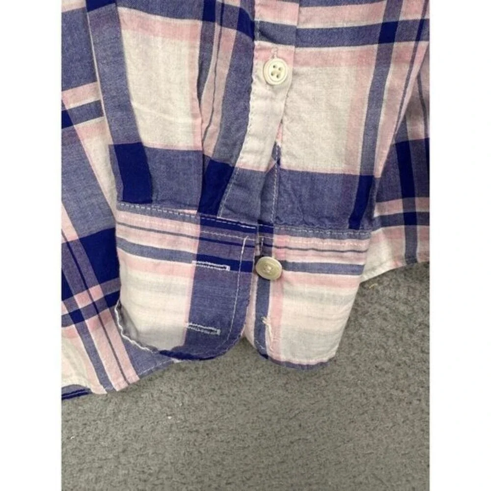 J Crew Button Up Shirt Womens Medium Purple Plaid Long Sleeve Pockets Ladies